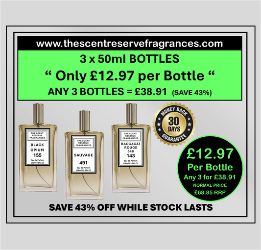 ONLY £12.97 per Bottle - Any 3 x 50ml Bottles for £38.91 - SAVE 43% I The Scent Reserve Fragrances Ltd